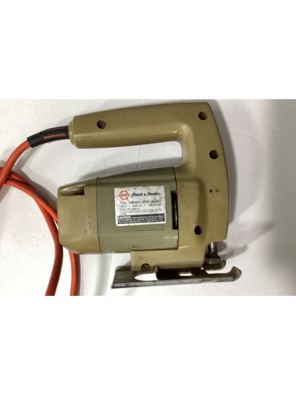 Black & Decker Vintage Variable Speed Jigsaw Model 7524 With Orange Cord